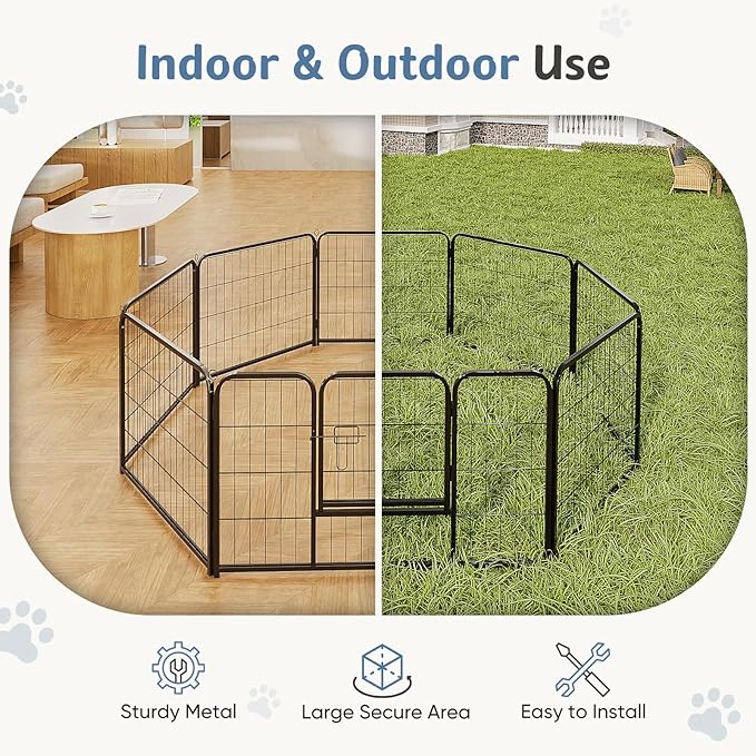 DUMOS Dog Playpen Indoor, Metal 32 Inch 8 Panels Foldable Pet Fence with Door, Outdoor Small Medium Large Dog Puppy Portable Exercise Play Pen for RV Camping, Trips, Play Yard