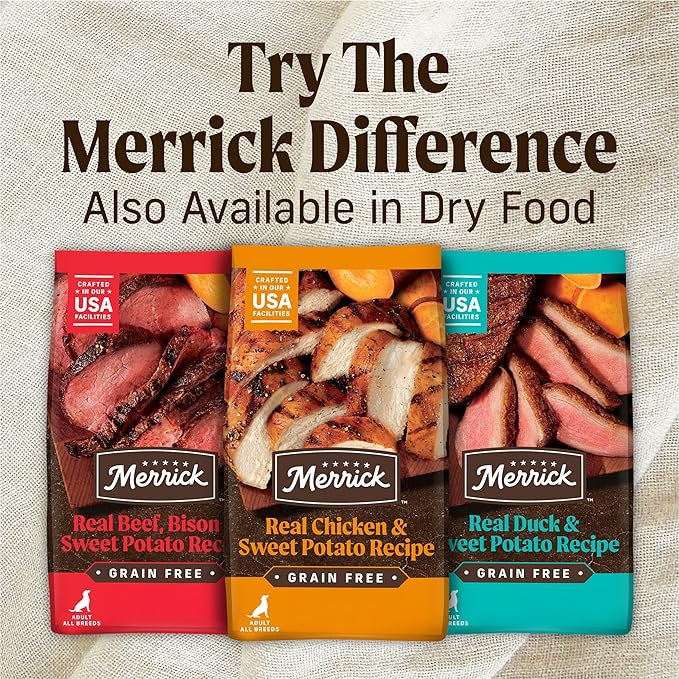 Merrick Grain Free Premium and Natural Canned Dog Food,Soft and Healthy Wet Recipe,Real Chicken Dinner - 12.7 oz. Cans,(Pack of 24)