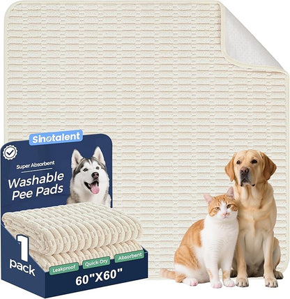 Washable Pee Pads for Dogs, Reusable Puppy Pads Dog Pads, Non-Slip Dog Pee Pads, Leakproof Pet Pee Pads Wee Wee Pads for Dogs. (Cream White, 60"x60"(Pack of 1))