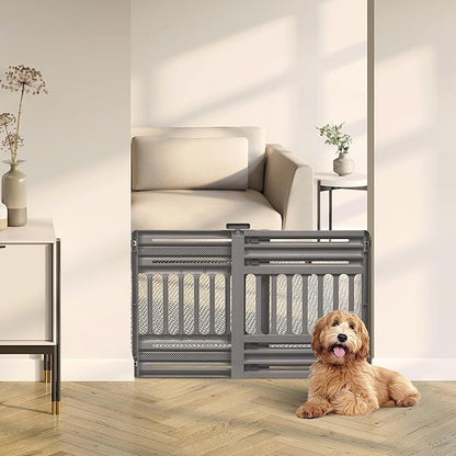 IRIS USA 25"-39" Dog Gate, Adjustable Indoor Pet Barrier, Pet Gate for Puppy, Small Dog, Cat, Easy Twist-to-Lock for Doorways & Stairs, Portable, Expandable, 25" Tall, Gray