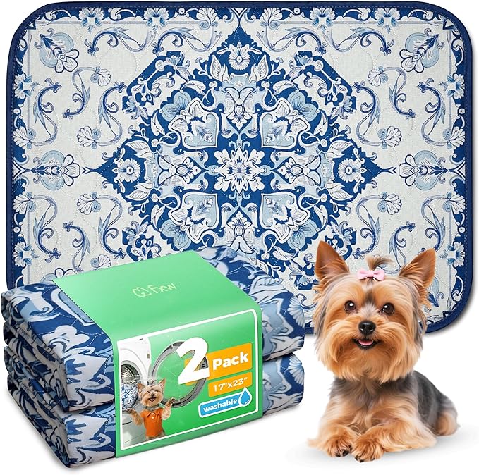 FXW Washable Pee Pads for Dogs, Leak-Proof & Non-Slip, Specifically Designed for 24inch Cages, 17" x 23" Rectangle, Mandala Blue, 2 Packs