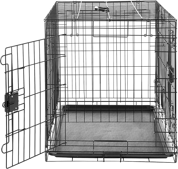 Amazon Basics Portable, Easy to Assemble, Foldable Metal Wire Dog Crate with Removable Tray, Double Door, Divider Panel, Handle, 36" x 23" x 25", Black