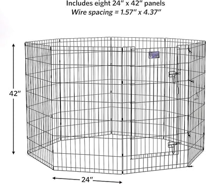 MidWest Homes for Pets 42-Inch Exercise Pen, for Indoor and Outdoor Use, 16 Sq Feet of Play, Single Door Folding Dog Pen, with Large Door Opening & Secure Latch, Easy to Set Up, Foldable Dog Playpen
