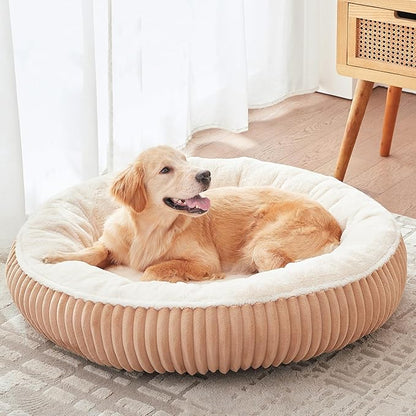 36 inches Donut Dog Bed for Large Dogs - Calming Round Pet Bed with Removable Cover,Washable Milk Plush Faux Fur, Fits Pets up to 80 lbs(Mocha,Large)