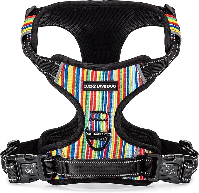 Lucky Love Dog No Pull Dog Harness, Adjustable and Easy to Walk, Cute Patterned Harness for Large Male & Female Dogs - Hippie, Large