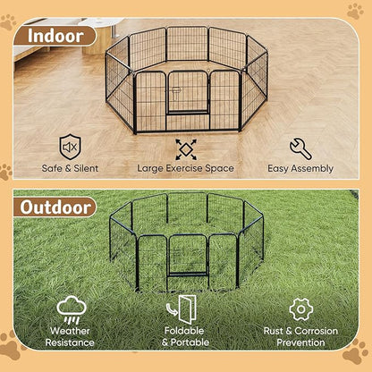 DUMOS Dog Playpen Indoor, Metal 32 Inch 8 Panels Foldable Pet Fence with Door, Outdoor Small Medium Large Dog Puppy Portable Exercise Play Pen for RV Camping, Trips, Play Yard
