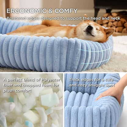 Bedsure ComfyFleece™ Washable Dog Bed for Medium Dogs - Cute Furry Puppy Beds, Rectangle Orthopedic Corduroy Fleece Pet Beds with Removable Zipper Cover, 20x19x6inches, Blue