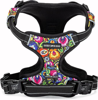 Lucky Love Dog No Pull Dog Harness, Adjustable and Easy to Walk, Cute Patterned Harness for Large Male & Female Dogs - Blackbird, Large