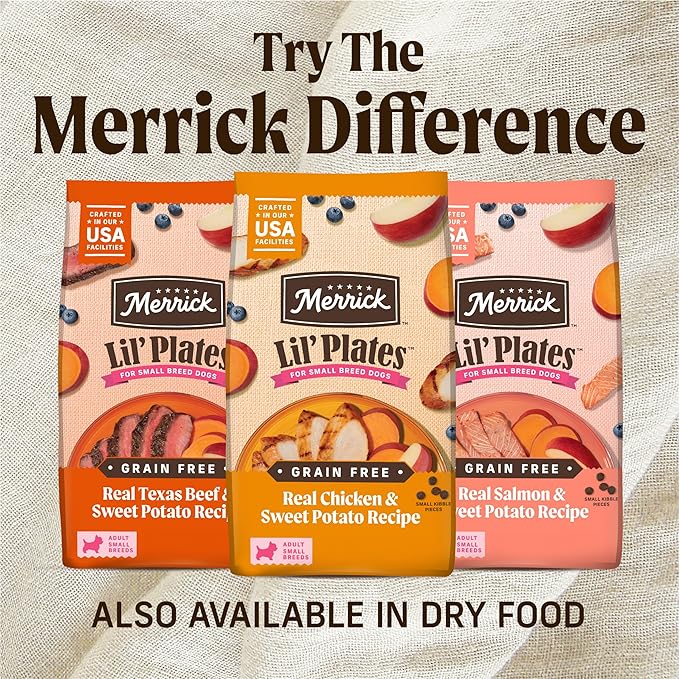 Merrick Lil’ Plates Grain Free Dinner Duos Soft Natural Wet Small Dog Food Variety Pack,Beef and Chicken - 3.5 lb. Tubs,(Pack of 24)