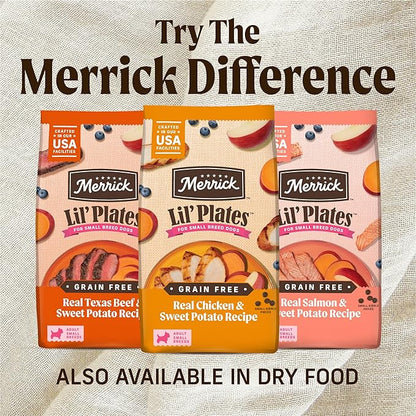 Merrick Lil’ Plates Grain Free Dinner Duos Soft Natural Wet Small Dog Food Variety Pack,Beef and Chicken - 3.5 lb. Tubs,(Pack of 24)