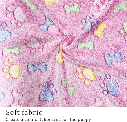 1 Pack 3 Blankets Super Soft Fluffy Premium Fleece Pet Blanket Flannel Paw Printed Throw for Dog Puppy Cat (Medium 30x20'', Purple, Pink, Brown)