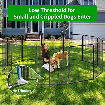 Kfvigoho Dog Playpen Outdoor Extra Wide 16 Piece Panels Heavy Duty Dog Fence 40" Height Anti-Rust with Doors Portable for RV Camping Yard, Total 42FT, 140 Sq.ft, Snowy Black