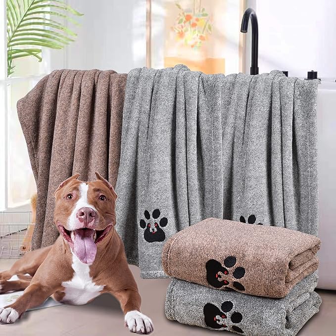 Dogvingpk Dog Towel Super Absorbent Soft Microfiber Pet Bath Grooming Towels for Drying Dogs and Other Pets (M-36" * 28", Grey)