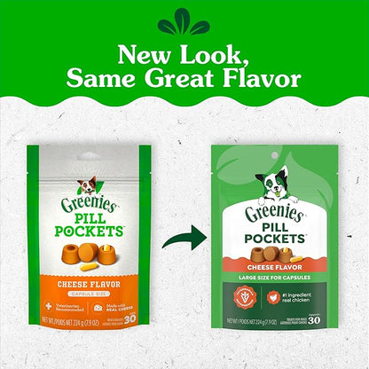 Greenies Pill Pockets for Dogs Large Size, Dog Treat Pouch for Capsule Medication, Cheese Flavor, 7.9 oz. Pouch
