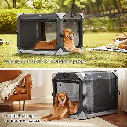 Lesure Collapsible Dog Crate - Portable Travel Kennel for Large Dog, 4-Door Pet Crate with Mesh Windows, Indoor & Outdoor, Charcoal Gray