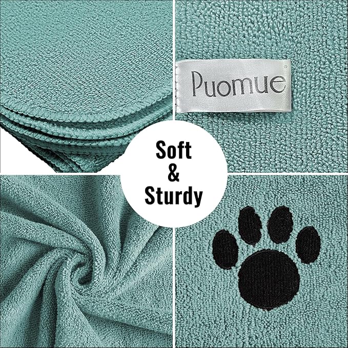 Puomue 3 Pack Microfiber Dog Towels for Drying Dogs, Super Absorbent and Soft Pet Grooming Towel, 40 Inch X 23.6 Inch, Perfect Dog Drying Towels for Large, Medium or Small Dogs, Lake Blue
