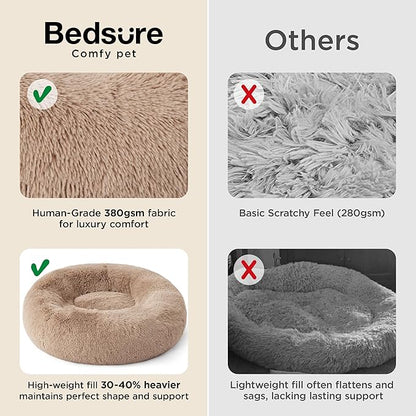Bedsure Calming Cat Beds for Indoor Cats - Small Cat Bed Washable 20 inches, Anti-Slip Round Fluffy Plush Faux Fur Pet Bed, Fits up to 15 lbs Pets, Purple