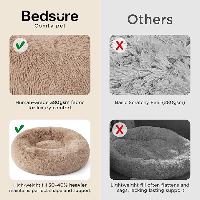 Bedsure Calming Cat Beds for Indoor Cats - Small Cat Bed Washable 20 inches, Anti-Slip Round Fluffy Plush Faux Fur Pet Bed, Fits up to 15 lbs Pets, Rifle Green