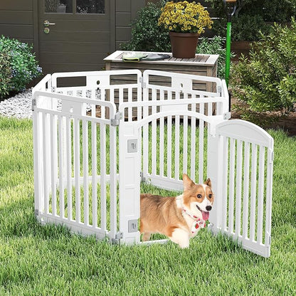 Giantex 12 Panel Dog Playpen, 32'' Tall Plastic Pet Fence with Lockable Door, Indoor Outdoor Portable Dog Exercise Pen for Medium Dogs, Expandable & Configurable into Square or Rectangle