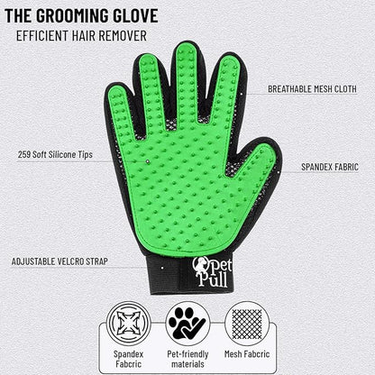Complete Professional Pet Grooming Kit with Pet Hair Removal Tool brush Gloves, Self-Cleaning Slicker Brush, and Pro Grooming Dog Brush Deshedder Comb to Reduce Shedding (Green)