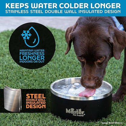 Master Pet Supply Stainless Steel Dog Bowls - 25 oz, Heavy Duty - True Blue, Double Wall Extra-Thick Insulated, Non-Slip Pet Water Bowl for Dogs, Cats & Pets, Anti Rust Metal, Dish Washer Safe