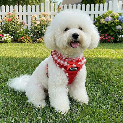 SuperBuddy Upgraded Soft Mesh Dog Harness, Super Breathable Lightweight Pet Harnesses for Puppy Dogs Outdoor Walking, Red Dog Harness -Medium