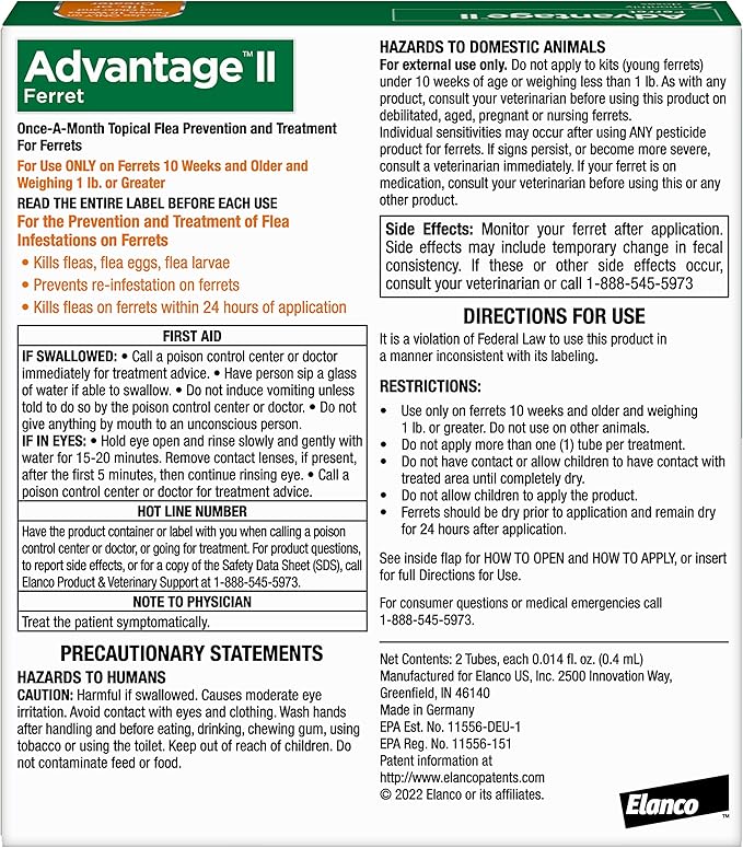 Advantage II Ferret Vet-Recommended Flea Treatment & Prevention | Ferret 1+ lbs. | 2-Month Supply
