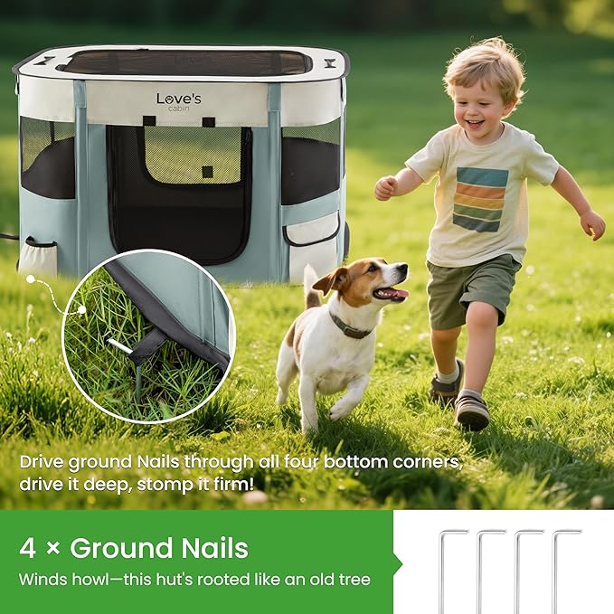 Love's cabin Pet Puppy Dog Playpen, Small Dog Tent Crates Cage Indoor/Outdoor, Portable Exercise Playpen for Cat, Foldable Pop Up Dog Kennel Playpen with Carring Case (S, Gray Green)