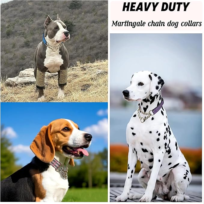 Martingale Dog Collars, Reflective Nylon Collar with Stainless Steel Chain, Adjustable Walking Training Dog Collars with Quick Release Buckle, Suitable for Small Medium Large Dogs(Gray,M)