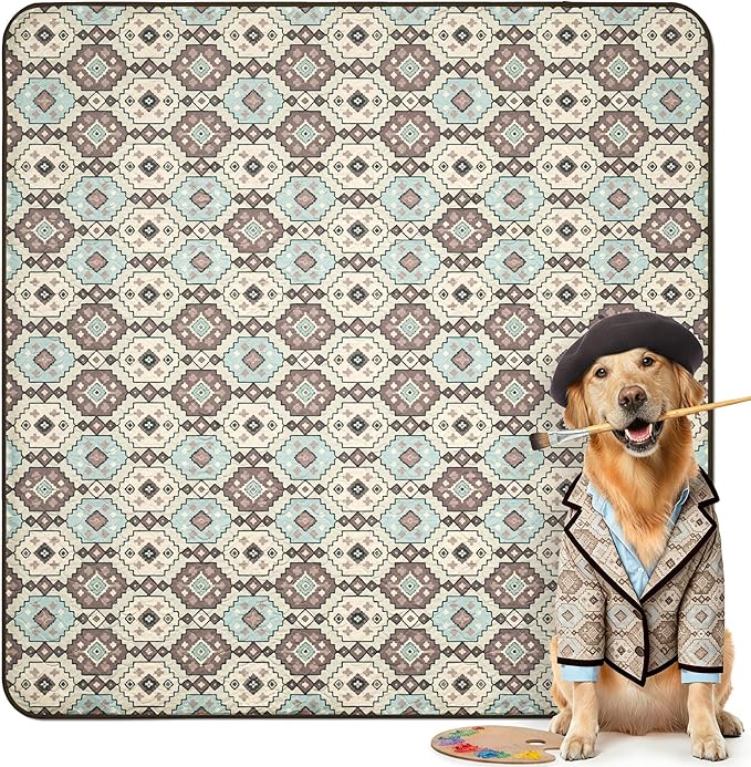 FXW Washable Pee Pads for Dogs, Puppy Pads with Super Absorbent, Specifically Designed for Rollick/Homeplus 24inch 8 Panels Dog Playpen, 63" Square, Tribal Beige, 1 Pack