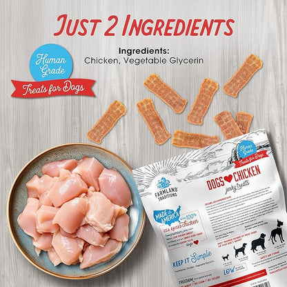 Farmland Traditions Dogs Love Chicken Jerky Dog Treats, Premium Two-Ingredient Dog Jerky with USA-Raised, Human-Grade Chicken & No Antibiotics Ever, 3 Pound (Pack of 1) Bag.