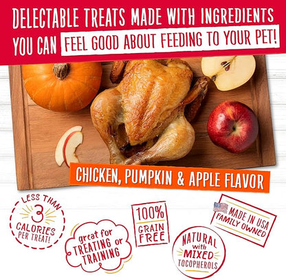 Charlee Bear Crunch Grain Free Dog Treats, Chicken, Pumpkin and Apple, 8 Ounce Resealable Bag, Low Calorie Training Treats for Dogs, Limited Ingredient, Healthy, Crunchy Dog Snacks, Made in USA