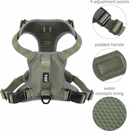 TUG Dog Harness with 2 Leash Connection Points | Adjustable, Padded, Lightweight | Handle on Back | No-Pull Front Clip (Large, Green)