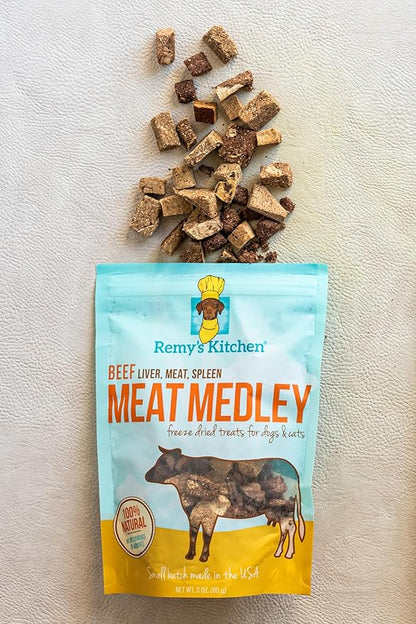 Beef Meat Medley Freeze Dried Dog Treats USA Sourced and Small Batch Made - Human-Grade, All Natural Dog Treats Without Artificial Preservatives, Grain Free - 3 oz