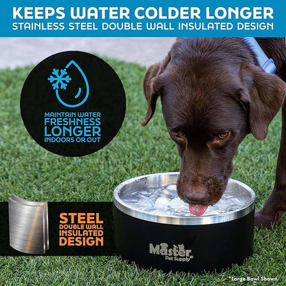 Master Pet Supply Stainless Steel Dog Bowls - 128 oz, Heavy Duty - True Blue, Double Wall Extra-Thick Insulated, Non-Slip Pet Water Bowl for Dogs, Cats & Pets, Anti Rust Metal, Dish Washer Safe