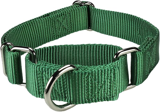 Mikivery Martingale Dog Collar Nylon Adjustable and Safety Training Colourful Comfortable Metal Buckle Pet Collars for Small Medium and Large Dogs(Dark Green,M)
