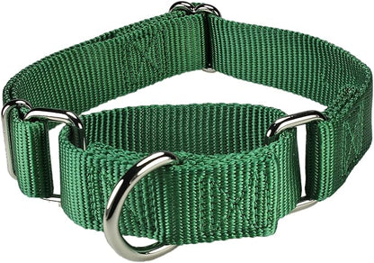 Mikivery Martingale Dog Collar Nylon Adjustable and Safety Training Colourful Comfortable Metal Buckle Pet Collars for Small Medium and Large Dogs(Dark Green,M)