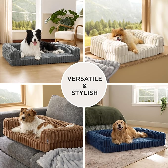 Bedsure ComfyFleece™ Orthopedic Dog Bed for Medium Dogs, Waterproof Memory Foam Medium Pet Beds with Sides, Non-Slip Bottom and Egg-Crate Foam Dog Couch Sofa with Washable Corduroy Cover, Grey