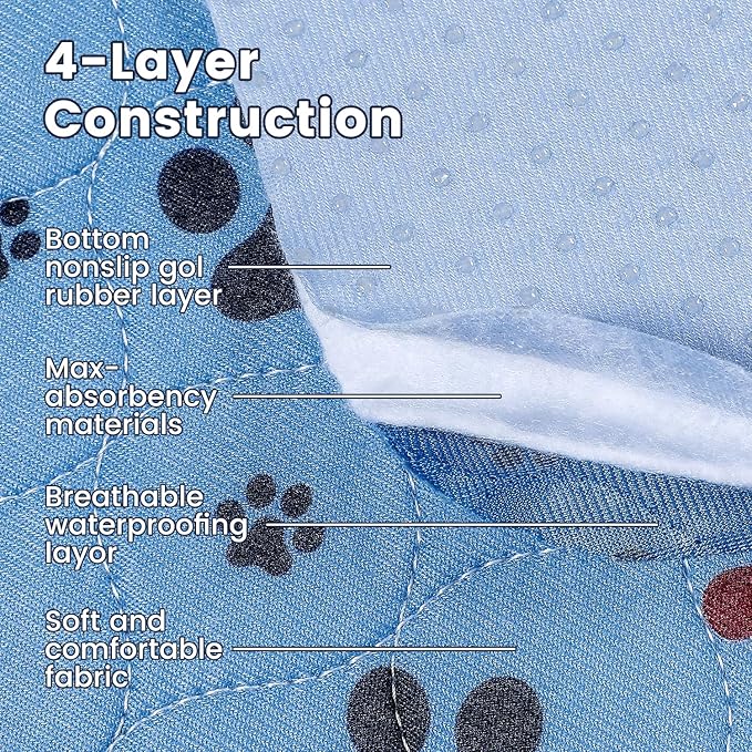 Washable Pee Pads for Dogs,4 Pack Extra Large 24"x36" Super Absorbent Reusable Puppy Pads,Non-Slip 100% Waterproof Dog Pee Pad,Pet Training Pads for Couch, Crate,Potty Training,Floor