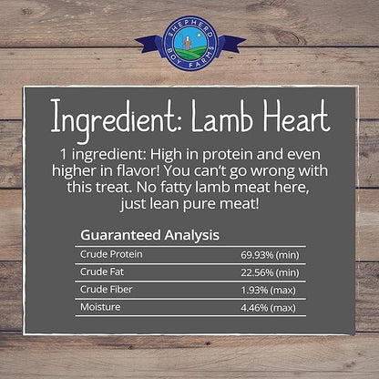 Shepherd Boy Farms Freeze Dried Dog and Cat Treats, Lamb Heart, All Natural Single Ingredient Freeze-Dried Dog Treat & Dog Snacks, Made in USA, High Protein, Essential Nutrition of Raw Dog Food, 8oz