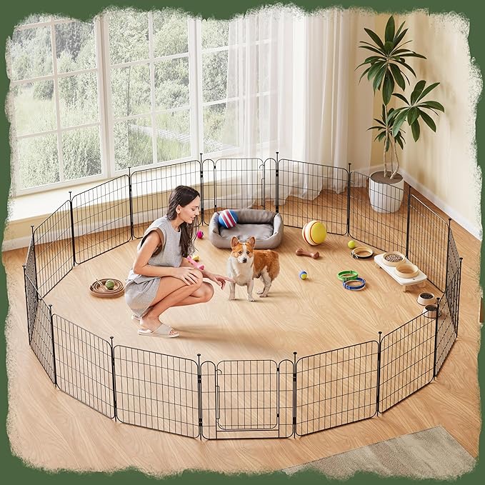 Yaheetech Expandable Dog Playpen, 16 Panel 24 inch Puppy Playpen with Door Indoor/Outdoor Pet Fence for Small Medium Dogs