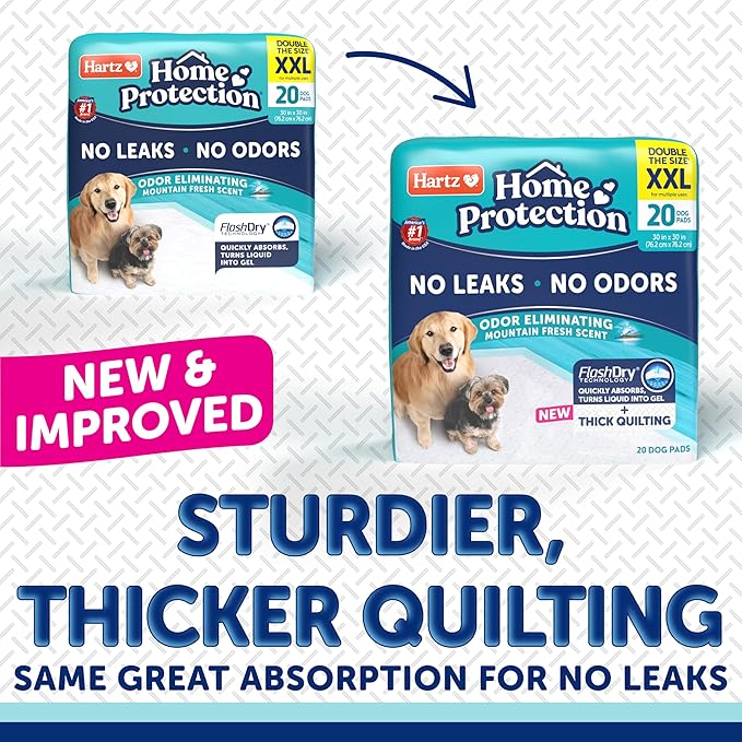 Hartz Home Protection Super Absorbent Odor Eliminating Mountain Fresh Scented No Leaks Dog Pads, XXL 60 Count