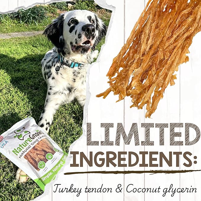 Nature Gnaws USA Turkey Tendons for Dogs (8oz) - Delicious Grain Free Reward Snack for Small, Medium & Large Breeds - Premium Natural Dog Chew Treats