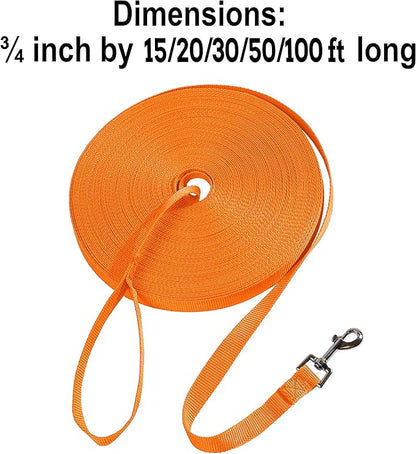 Hi Kiss Dog/Puppy Obedience Recall Training Agility Lead - 15ft 20ft 30ft 50ft 100ft Leash - Great for Training, Play, Camping, or Backyard - Orange 50ft