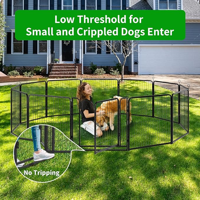 Kfvigoho Dog Playpen Outdoor Extra Wide 12 Piece Panels Heavy Duty Dog Fence 32" Height Anti-Rust with Doors Portable for RV Camping Yard, Total 32FT, 79 Sq.ft, Snowy Black