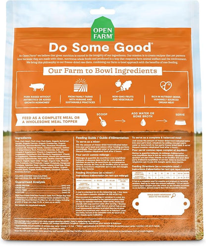 Open Farm, Freeze Dried Raw Dog Food, Morsels with 95% Meat, Organs & Bone, Organic Produce & Superfoods, Complete Meal or Freeze Dried Dog Food Topper, Pork Recipe, 13.5oz Bag
