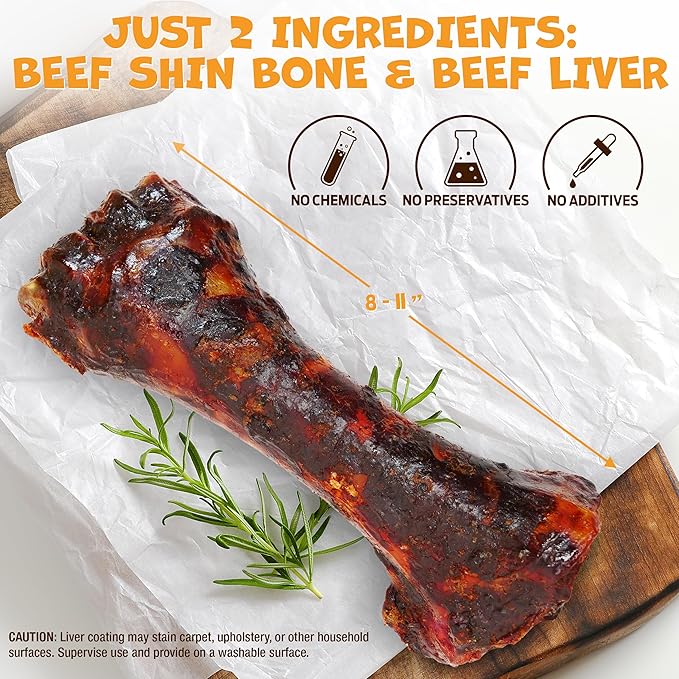 Pack Approved Beef Shin Bones for Dogs - Liver Coated Long Lasting Dog Chews for Aggressive Chewers - Rawhide-Free Big Bones for Large Dogs - Healthy Large Dog Bone (1 Pack)