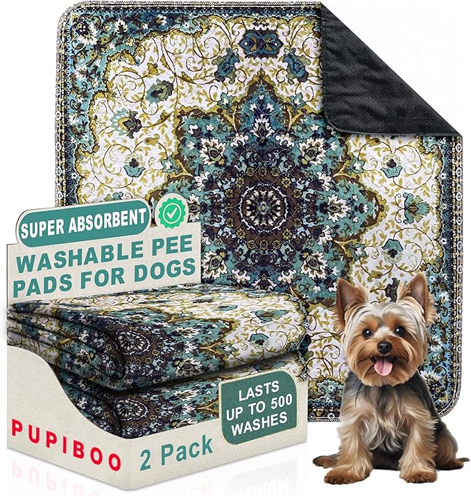 PUPIBOO Washable Pee Pads for Dogs and Cats - 2 Pack- 54x 54 -Super Absorbent Reusable Puppy Training Pads - 100% Waterproof, Leak-Proof & Non-Slip Whelping Pads for Pet Housebreaking