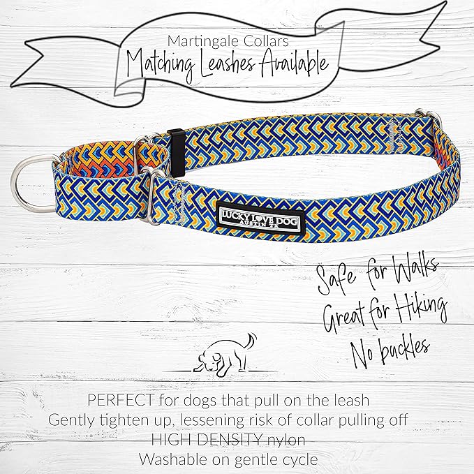 Lucky Love Dog Martingale Dog Collar - Adjustable, No-Slip, Durable, & Soft Webbing Collar for Male and Female Dogs Ideal for Training & Walking - Murphy, Large