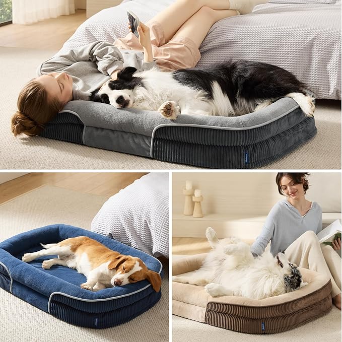 Bedsure XL Pro Orthopedic Dog Beds Large Sized Dog - 360° Oval Bolster Jumbo Dogs Bed for Senior Dogs with Waterproof Washable Cover, Extra Large Pet Sofa Couch with Ultra-Soft Fleece, Navy Blue, 45"